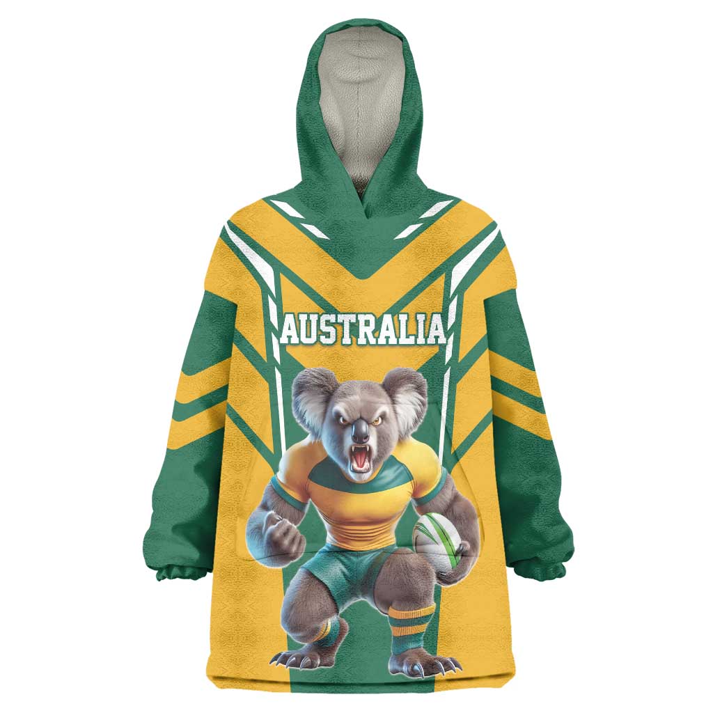 Custom Australia Rugby Wearable Blanket Hoodie Koala Mascot Sporty Style - Wonder Print Shop