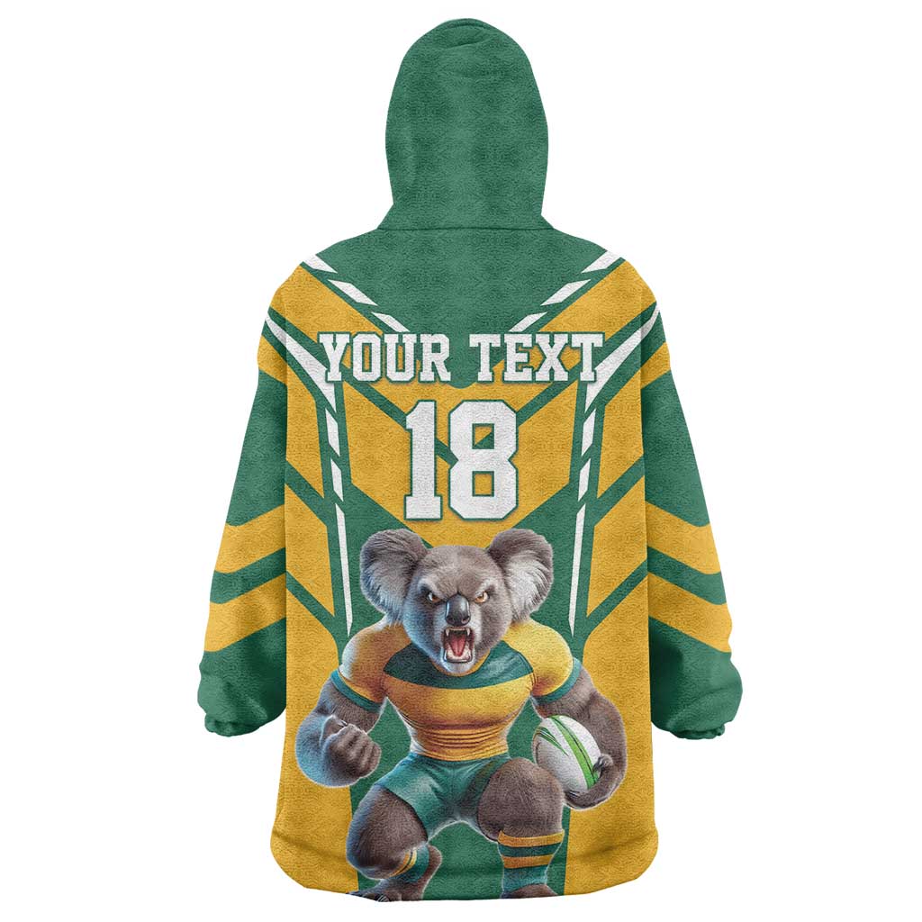 Custom Australia Rugby Wearable Blanket Hoodie Koala Mascot Sporty Style - Wonder Print Shop