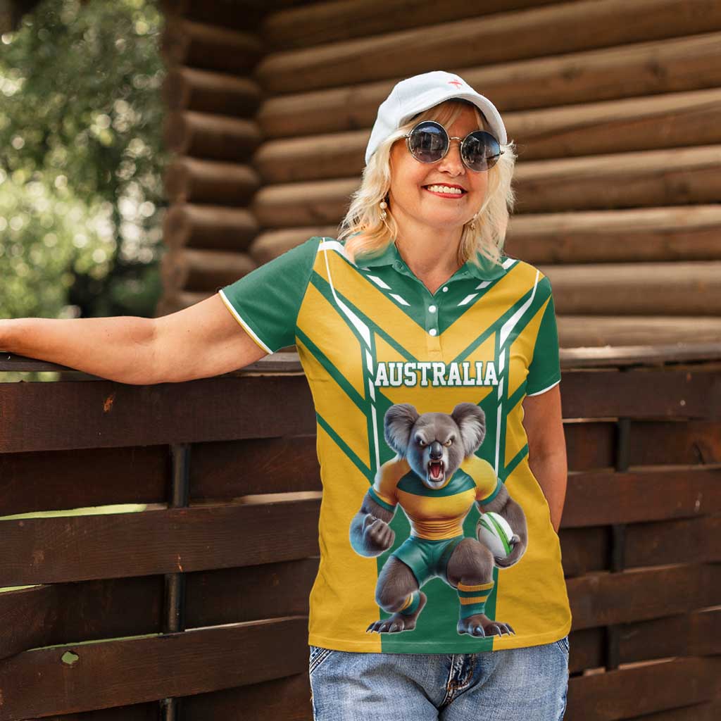Custom Australia Rugby Women Polo Shirt Koala Mascot Sporty Style - Wonder Print Shop