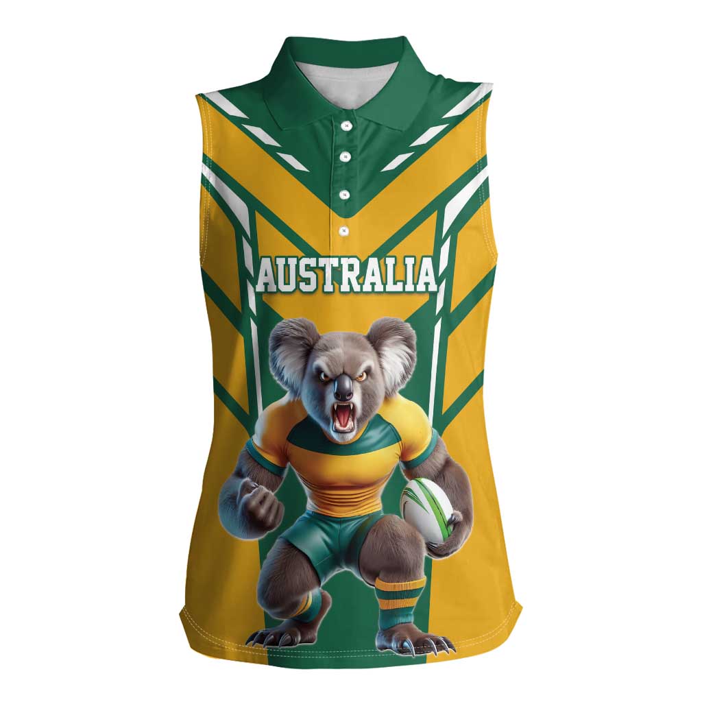 Custom Australia Rugby Women Sleeveless Polo Shirt Koala Mascot Sporty Style - Wonder Print Shop