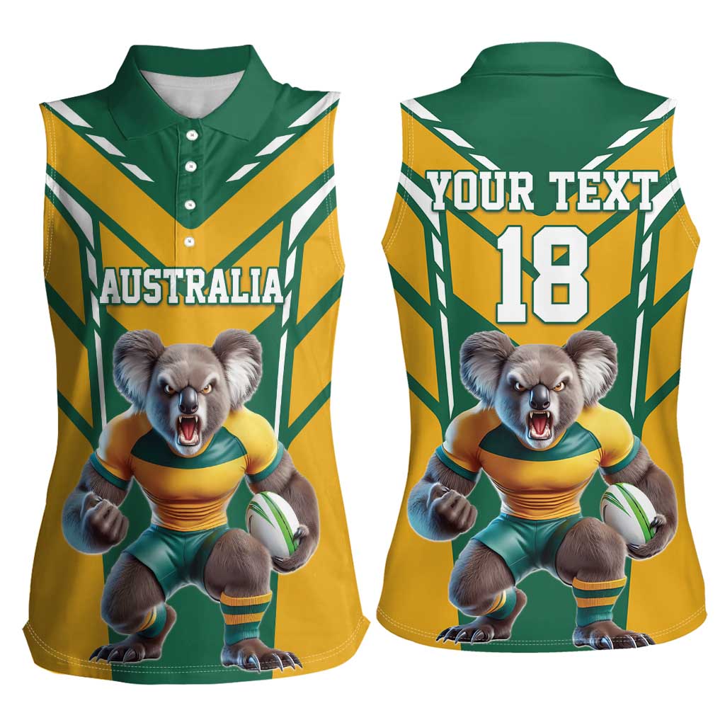 Custom Australia Rugby Women Sleeveless Polo Shirt Koala Mascot Sporty Style - Wonder Print Shop