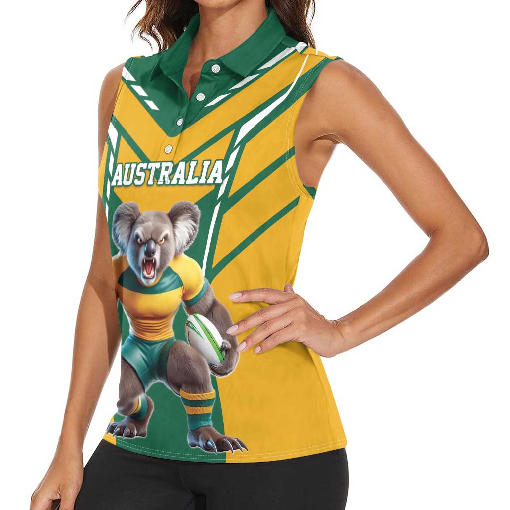 Custom Australia Rugby Women Sleeveless Polo Shirt Koala Mascot Sporty Style - Wonder Print Shop