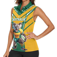 Custom Australia Rugby Women Sleeveless Polo Shirt Koala Mascot Sporty Style - Wonder Print Shop