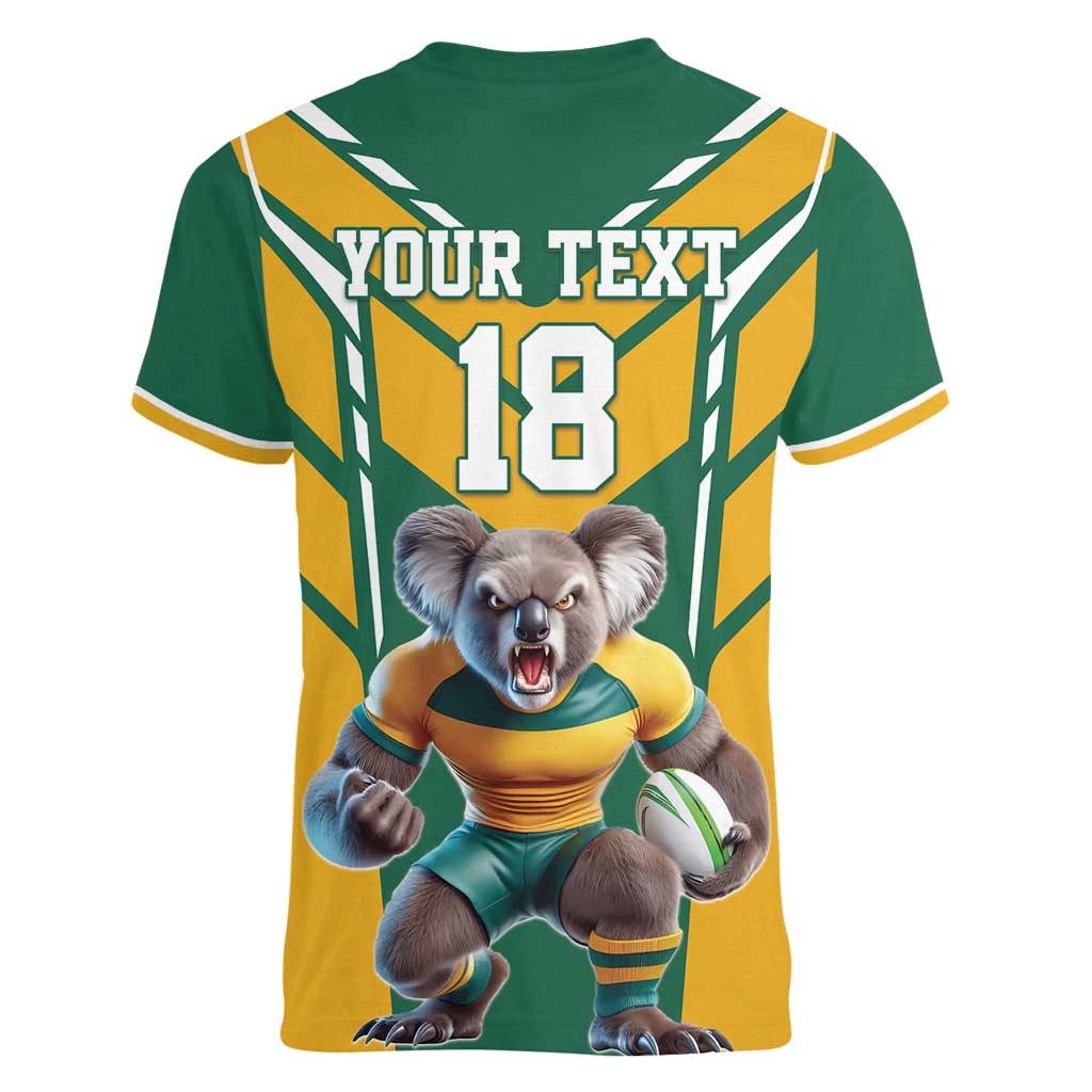 Custom Australia Rugby Women V-Neck T-Shirt Koala Mascot Sporty Style - Wonder Print Shop