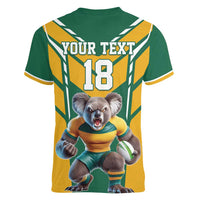 Custom Australia Rugby Women V-Neck T-Shirt Koala Mascot Sporty Style - Wonder Print Shop