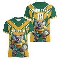 Custom Australia Rugby Women V-Neck T-Shirt Koala Mascot Sporty Style - Wonder Print Shop