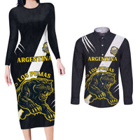 Custom Argentina Rugby Couples Matching Long Sleeve Bodycon Dress and Long Sleeve Button Shirt Pumas Mascot - Wonder Print Shop
