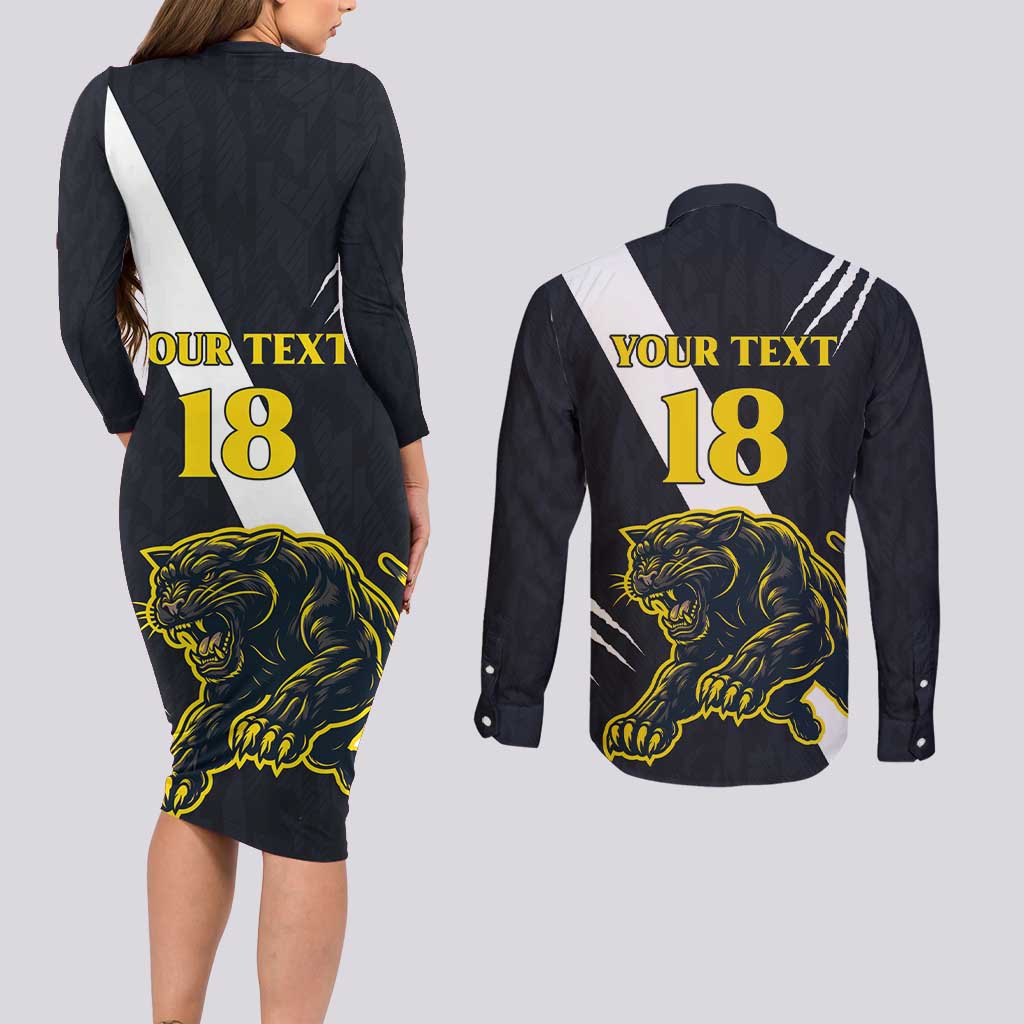 Custom Argentina Rugby Couples Matching Long Sleeve Bodycon Dress and Long Sleeve Button Shirt Pumas Mascot - Wonder Print Shop