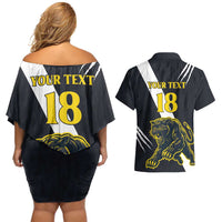 Custom Argentina Rugby Couples Matching Off Shoulder Short Dress and Hawaiian Shirt Pumas Mascot - Wonder Print Shop