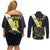 Custom Argentina Rugby Couples Matching Off Shoulder Short Dress and Long Sleeve Button Shirt Pumas Mascot - Wonder Print Shop