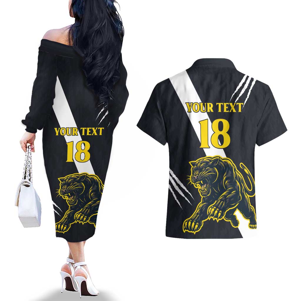 Custom Argentina Rugby Couples Matching Off The Shoulder Long Sleeve Dress and Hawaiian Shirt Pumas Mascot - Wonder Print Shop