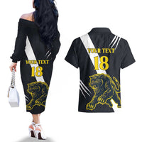 Custom Argentina Rugby Couples Matching Off The Shoulder Long Sleeve Dress and Hawaiian Shirt Pumas Mascot - Wonder Print Shop