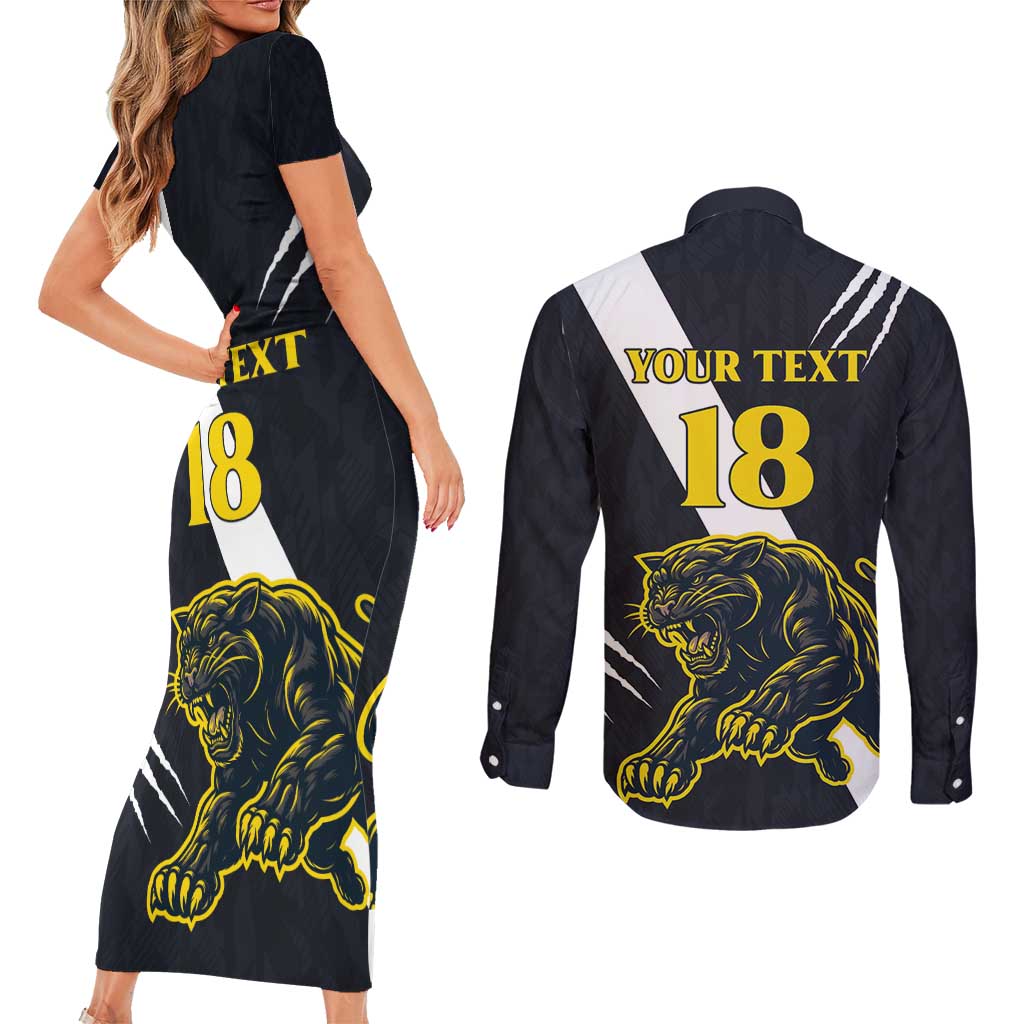 Custom Argentina Rugby Couples Matching Short Sleeve Bodycon Dress and Long Sleeve Button Shirt Pumas Mascot - Wonder Print Shop