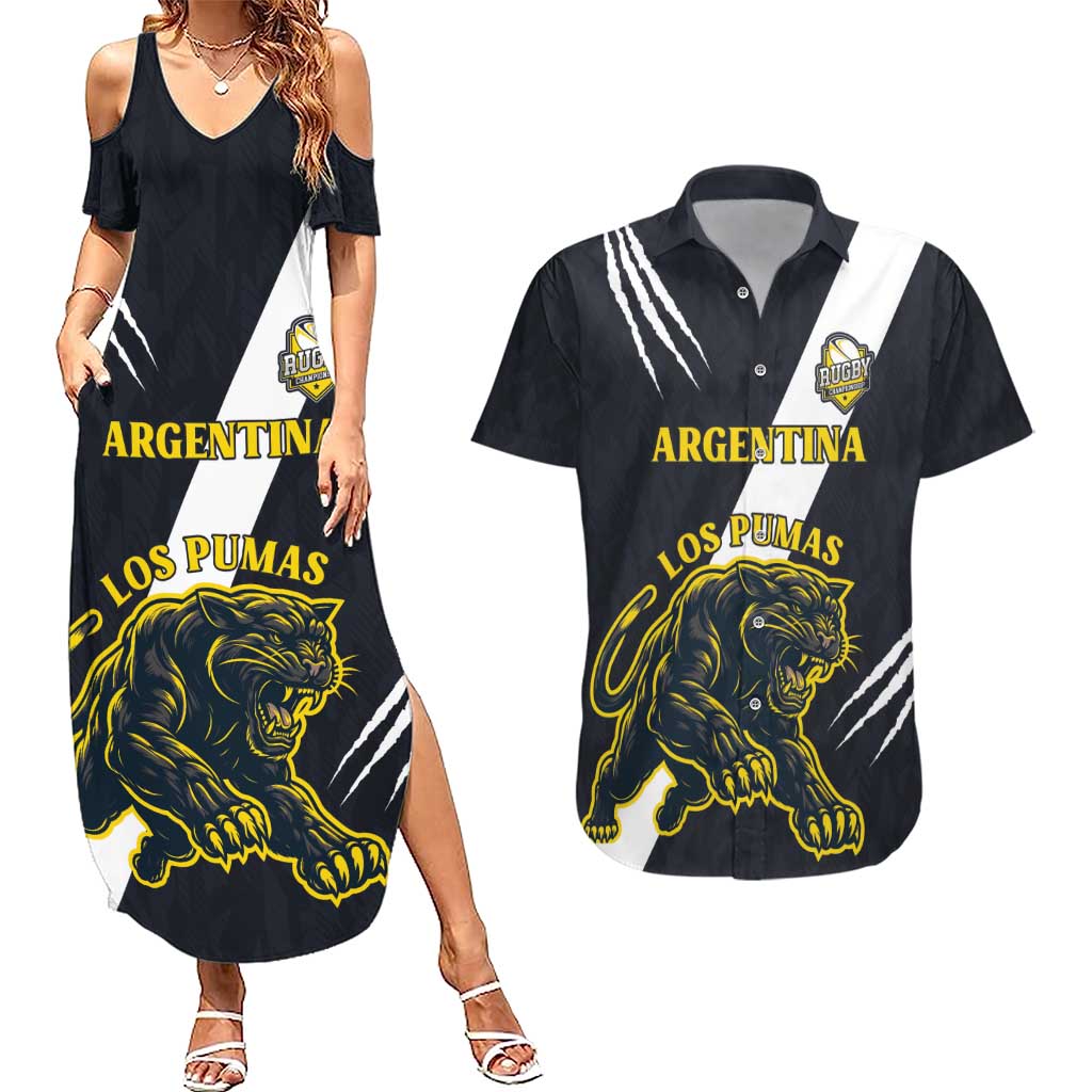 Custom Argentina Rugby Couples Matching Summer Maxi Dress and Hawaiian Shirt Pumas Mascot - Wonder Print Shop