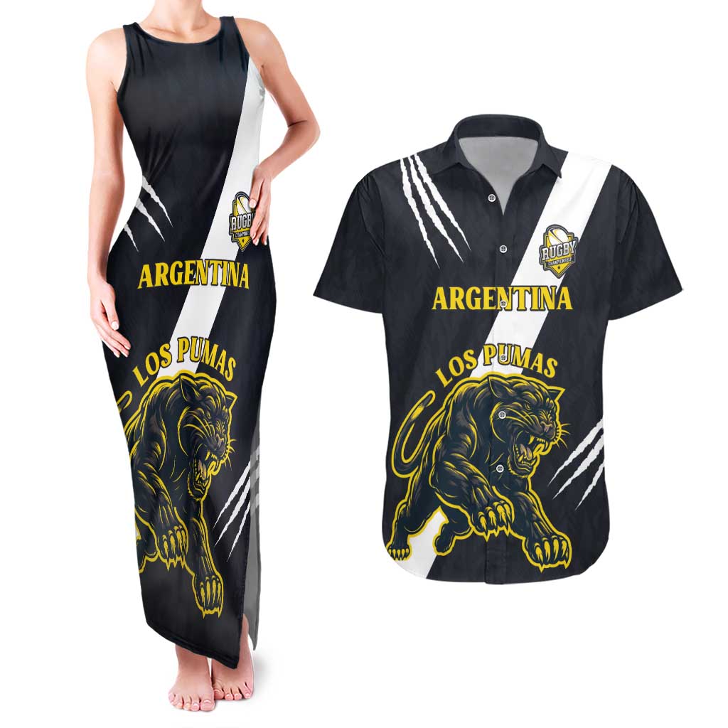 Custom Argentina Rugby Couples Matching Tank Maxi Dress and Hawaiian Shirt Pumas Mascot - Wonder Print Shop