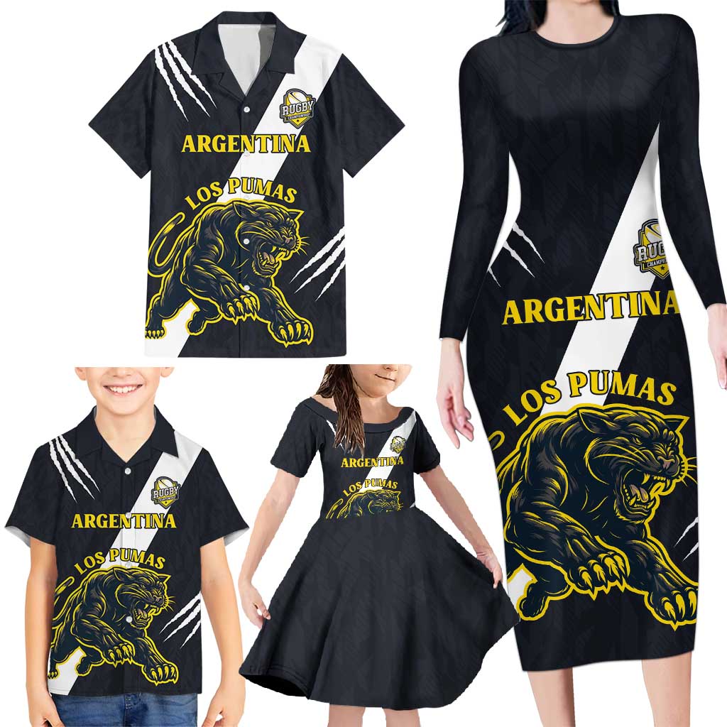 Custom Argentina Rugby Family Matching Long Sleeve Bodycon Dress and Hawaiian Shirt Pumas Mascot - Wonder Print Shop
