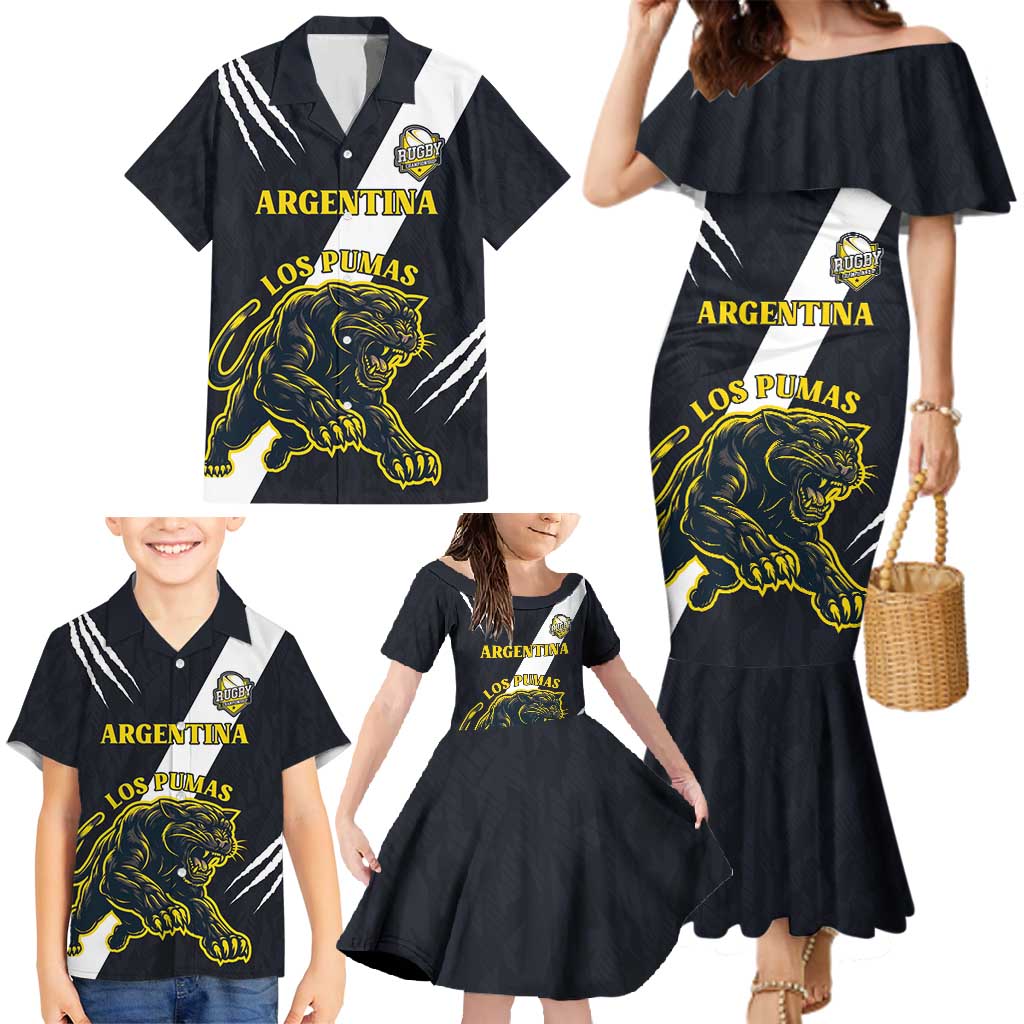 Custom Argentina Rugby Family Matching Mermaid Dress and Hawaiian Shirt Pumas Mascot - Wonder Print Shop