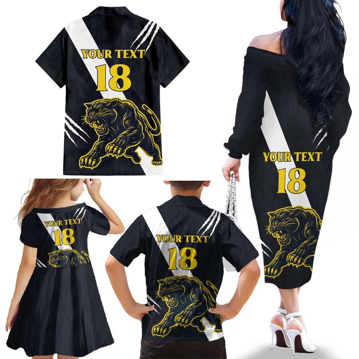 Custom Argentina Rugby Family Matching Off The Shoulder Long Sleeve Dress and Hawaiian Shirt Pumas Mascot - Wonder Print Shop