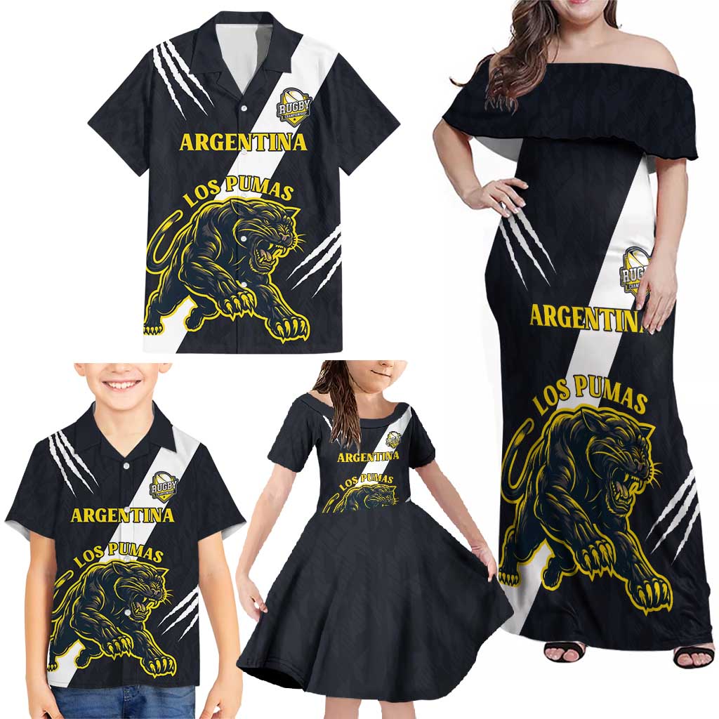 Custom Argentina Rugby Family Matching Off Shoulder Maxi Dress and Hawaiian Shirt Pumas Mascot - Wonder Print Shop