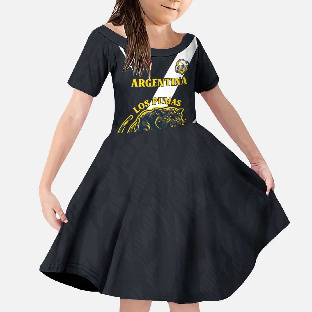 Custom Argentina Rugby Family Matching Short Sleeve Bodycon Dress and Hawaiian Shirt Pumas Mascot - Wonder Print Shop