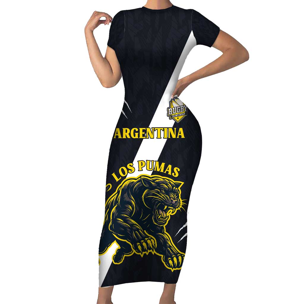 Custom Argentina Rugby Family Matching Short Sleeve Bodycon Dress and Hawaiian Shirt Pumas Mascot - Wonder Print Shop