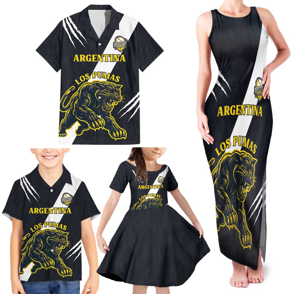 Custom Argentina Rugby Family Matching Tank Maxi Dress and Hawaiian Shirt Pumas Mascot - Wonder Print Shop