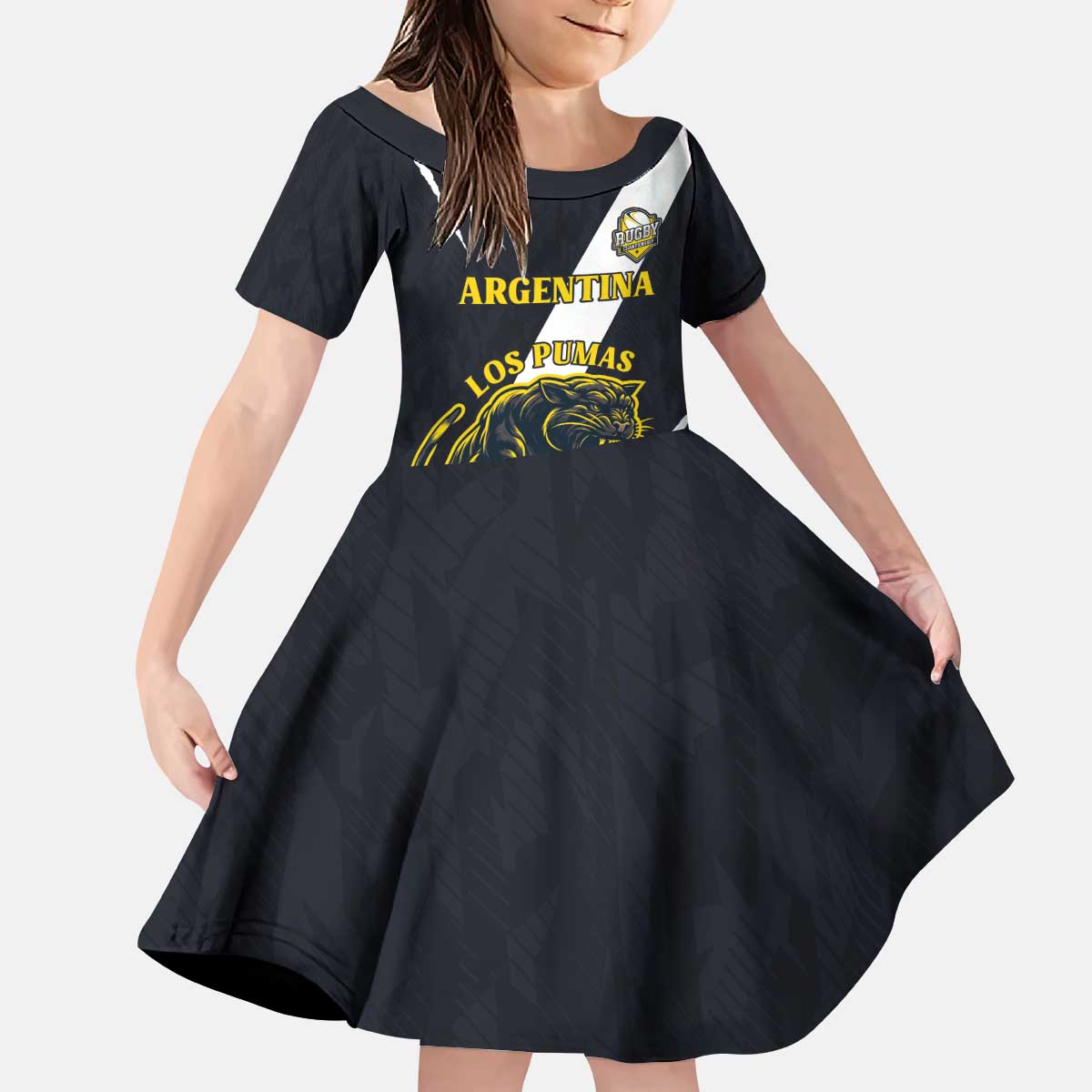 Custom Argentina Rugby Kid Short Sleeve Dress Pumas Mascot - Wonder Print Shop