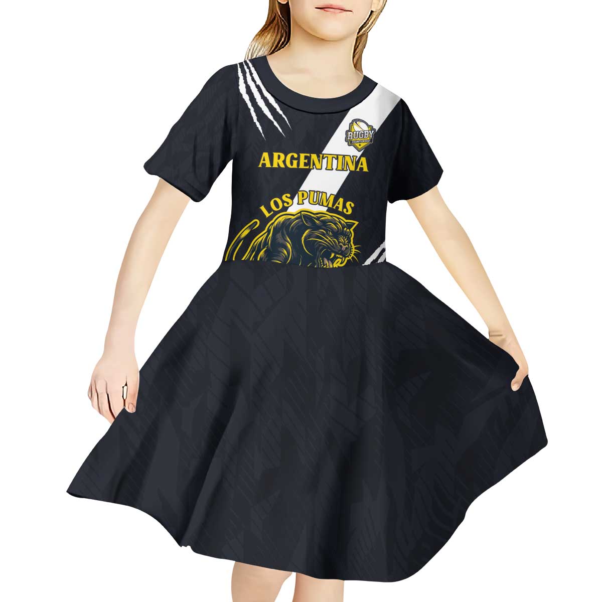 Custom Argentina Rugby Kid Short Sleeve Dress Pumas Mascot - Wonder Print Shop