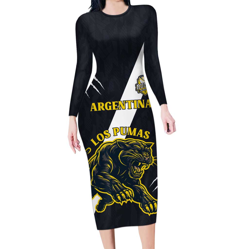 Custom Argentina Rugby Long Sleeve Bodycon Dress Pumas Mascot - Wonder Print Shop