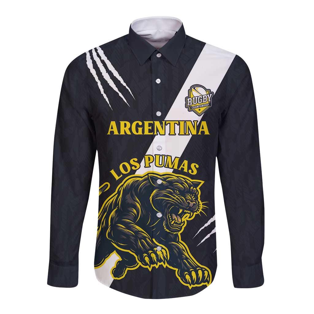 Custom Argentina Rugby Long Sleeve Button Shirt Pumas Mascot - Wonder Print Shop