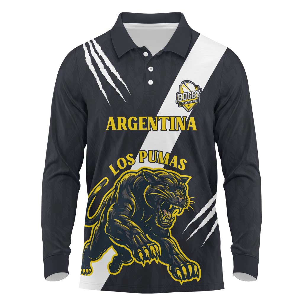 Custom Argentina Rugby Long Sleeve Polo Shirt Pumas Mascot - Wonder Print Shop