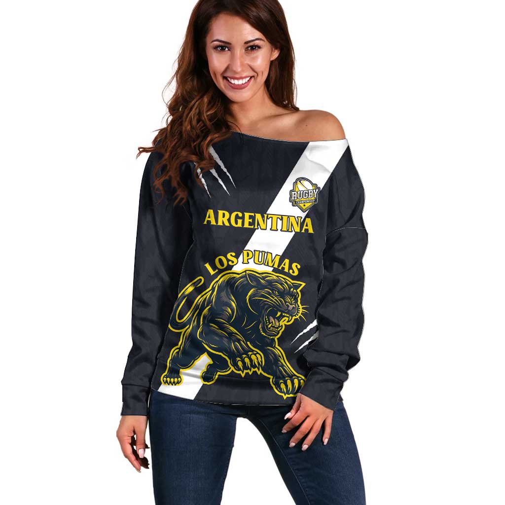 Custom Argentina Rugby Off Shoulder Sweater Pumas Mascot - Wonder Print Shop