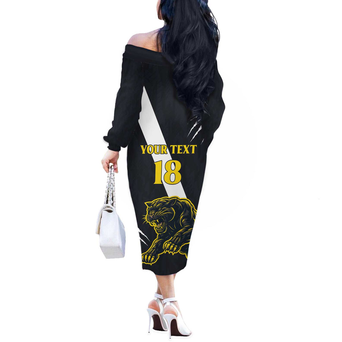 Custom Argentina Rugby Off The Shoulder Long Sleeve Dress Pumas Mascot - Wonder Print Shop