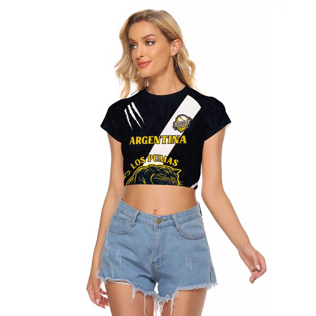 Custom Argentina Rugby Raglan Cropped T Shirt Pumas Mascot - Wonder Print Shop
