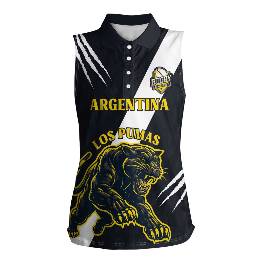 Custom Argentina Rugby Women Sleeveless Polo Shirt Pumas Mascot - Wonder Print Shop