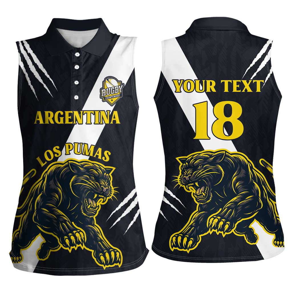 Custom Argentina Rugby Women Sleeveless Polo Shirt Pumas Mascot - Wonder Print Shop