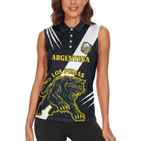 Custom Argentina Rugby Women Sleeveless Polo Shirt Pumas Mascot - Wonder Print Shop