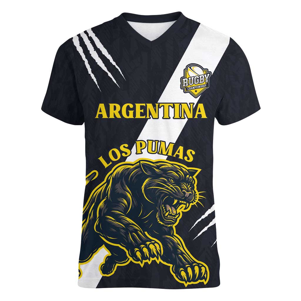 Custom Argentina Rugby Women V-Neck T-Shirt Pumas Mascot - Wonder Print Shop