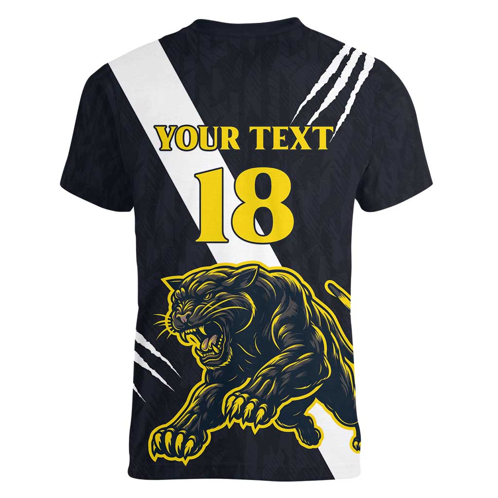 Custom Argentina Rugby Women V-Neck T-Shirt Pumas Mascot - Wonder Print Shop