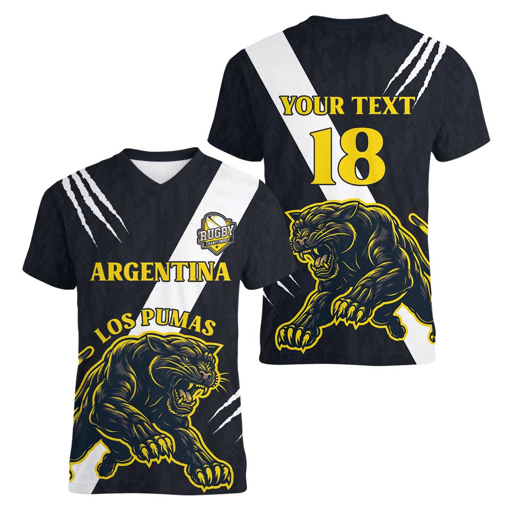 Custom Argentina Rugby Women V-Neck T-Shirt Pumas Mascot - Wonder Print Shop