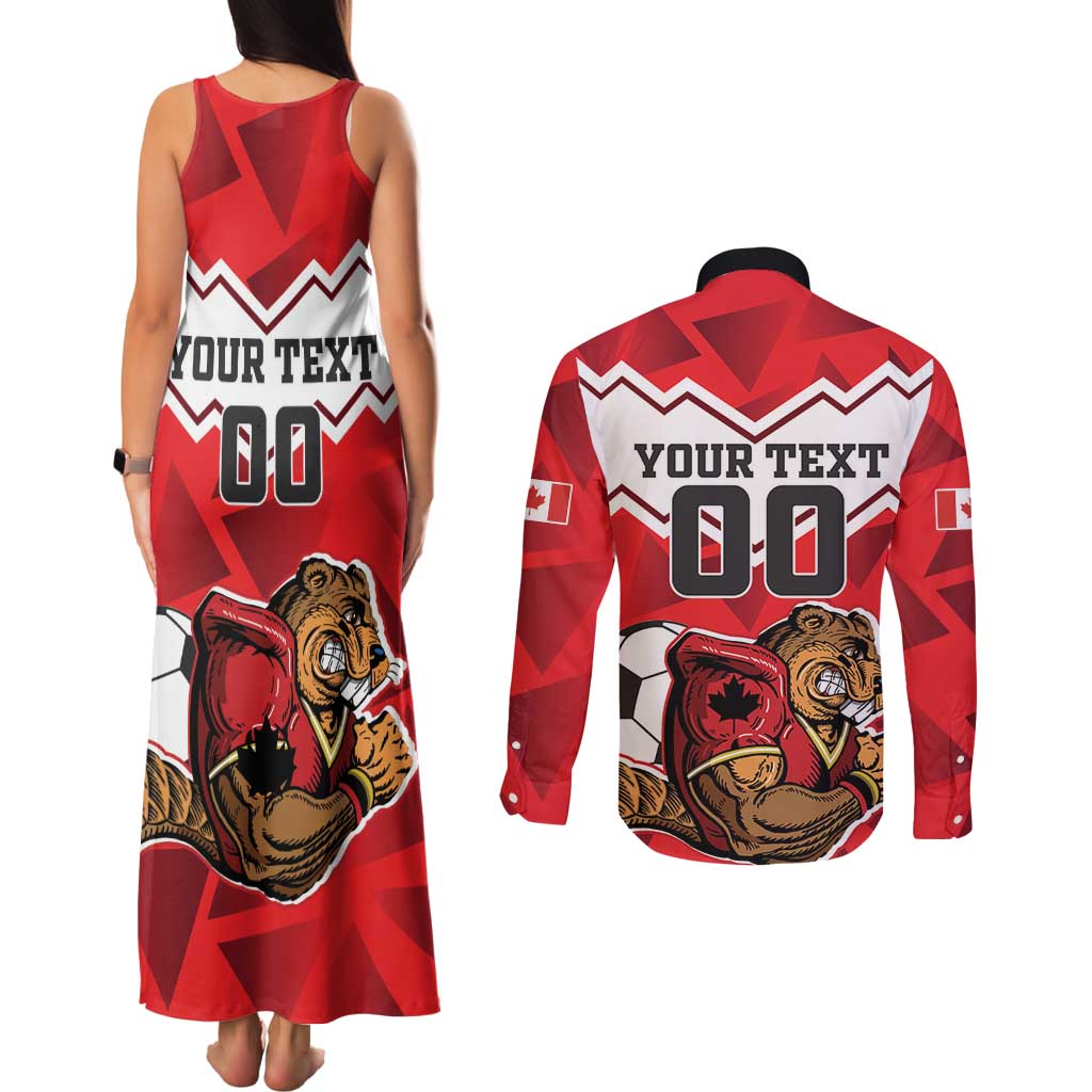 Custom Canada Football Couples Matching Tank Maxi Dress and Long Sleeve Button Shirt Beavers Mascot - Wonder Print Shop