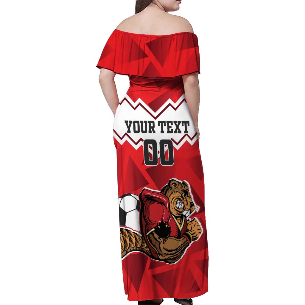 Custom Canada Football Family Matching Off Shoulder Maxi Dress and Hawaiian Shirt Beavers Mascot - Wonder Print Shop