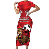 Custom Canada Football Family Matching Short Sleeve Bodycon Dress and Hawaiian Shirt Beavers Mascot - Wonder Print Shop