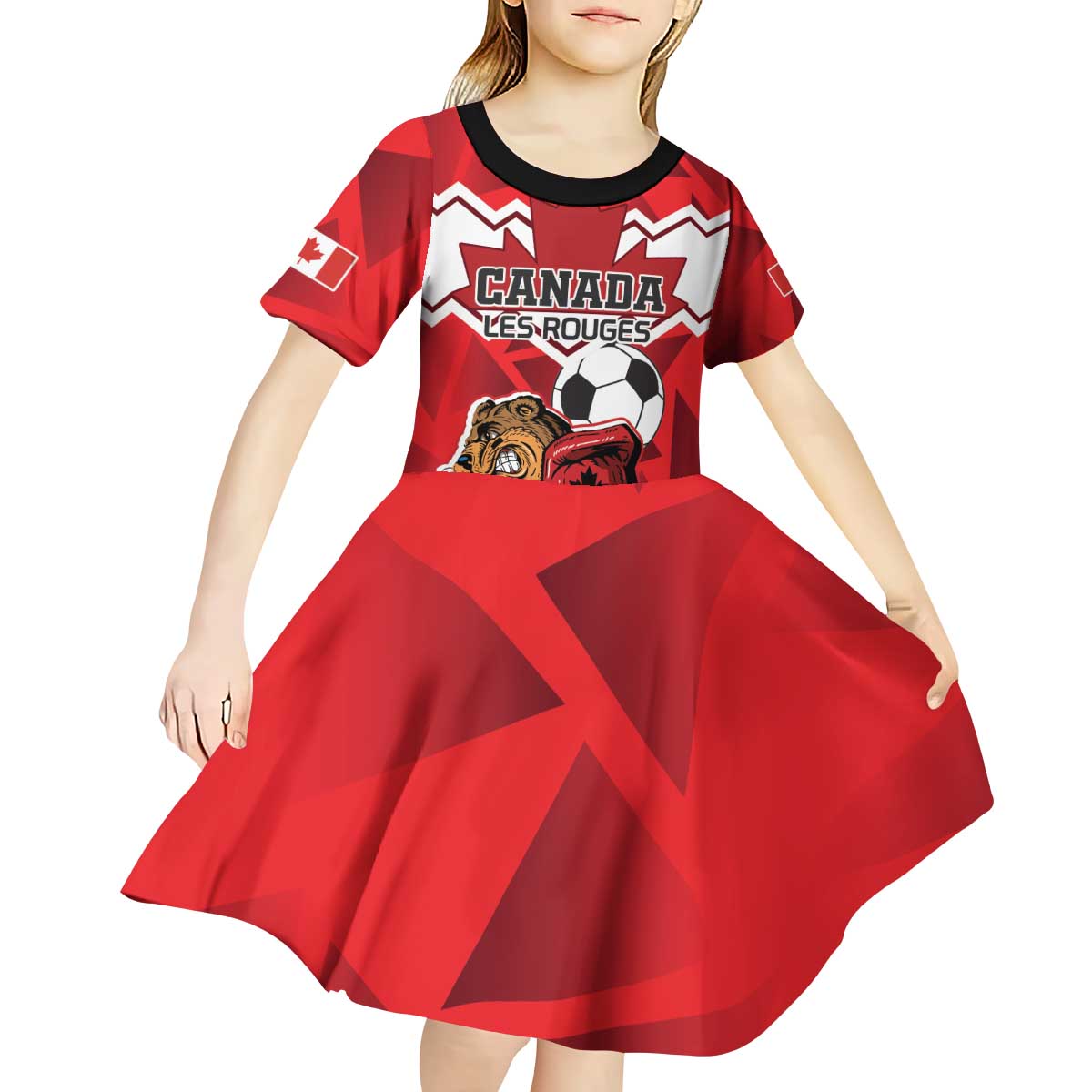 Custom Canada Football Kid Short Sleeve Dress Beavers Mascot - Wonder Print Shop