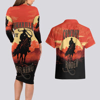 Rodeo Cowboy Couples Matching Long Sleeve Bodycon Dress and Hawaiian Shirt Amarillo By Morning - Wonder Print Shop