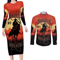 Rodeo Cowboy Couples Matching Long Sleeve Bodycon Dress and Long Sleeve Button Shirt Amarillo By Morning - Wonder Print Shop