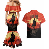 Rodeo Cowboy Couples Matching Mermaid Dress and Hawaiian Shirt Amarillo By Morning - Wonder Print Shop