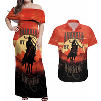 Rodeo Cowboy Couples Matching Off Shoulder Maxi Dress and Hawaiian Shirt Amarillo By Morning - Wonder Print Shop