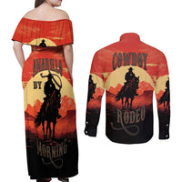 Rodeo Cowboy Couples Matching Off Shoulder Maxi Dress and Long Sleeve Button Shirt Amarillo By Morning - Wonder Print Shop