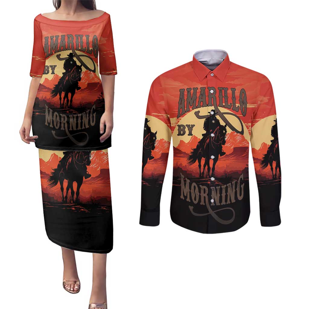 Rodeo Cowboy Couples Matching Puletasi and Long Sleeve Button Shirt Amarillo By Morning - Wonder Print Shop